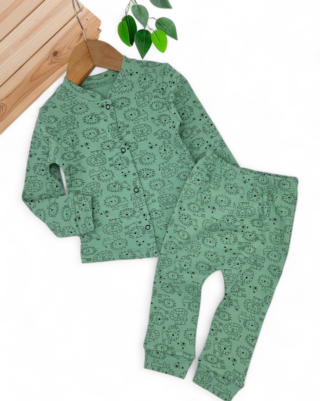 Erkek Bebek Yeni Doğan 3-6-9-12 Ay Çıtçıtlı %100 Pamuklu Gecelik Pijama Takımı R1053 - YEŞİL