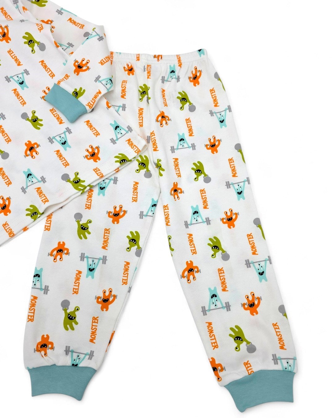Erkek Bebek Baskılı Mevsimlik %100 Pamuklu Bisiklet Yakalı Gecelik Pijama Takımı 6-24 Ay R2253