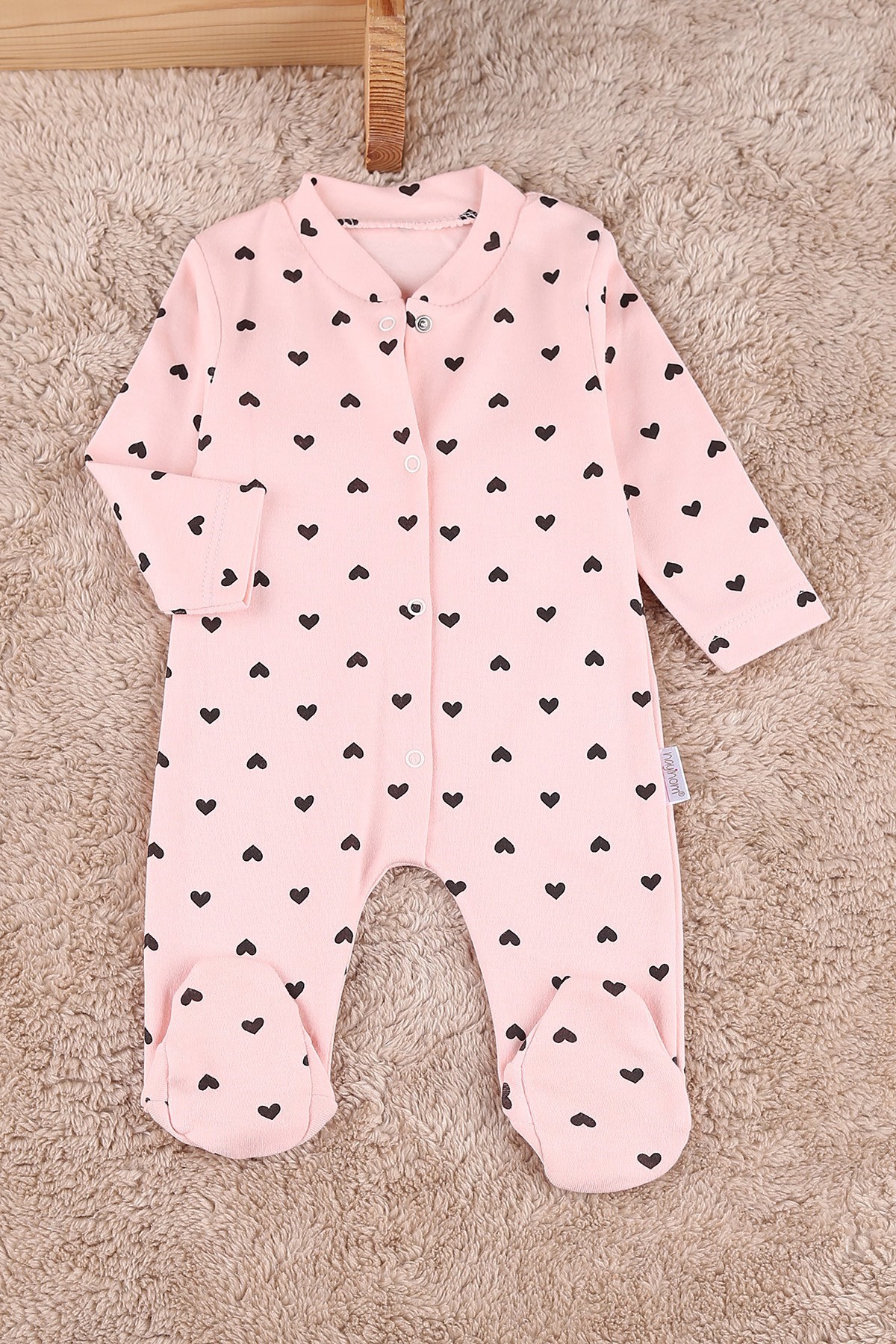 Kız Bebek Kalp Baskılı Patikli Mevsimlik 0-6 AY Uzun Kollu Bebek Tulumu R951 - SOMON