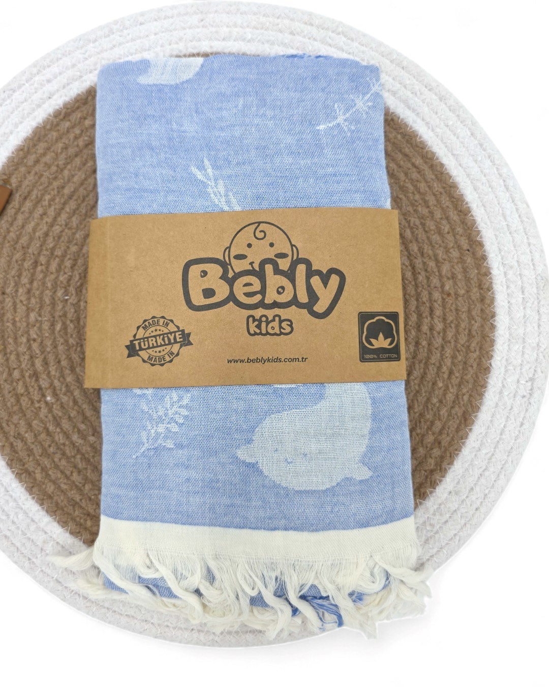 Tek Katlı 110x90 Cm Saçaklı Lüx Müslin Battaniye BB4 - MAVİ
