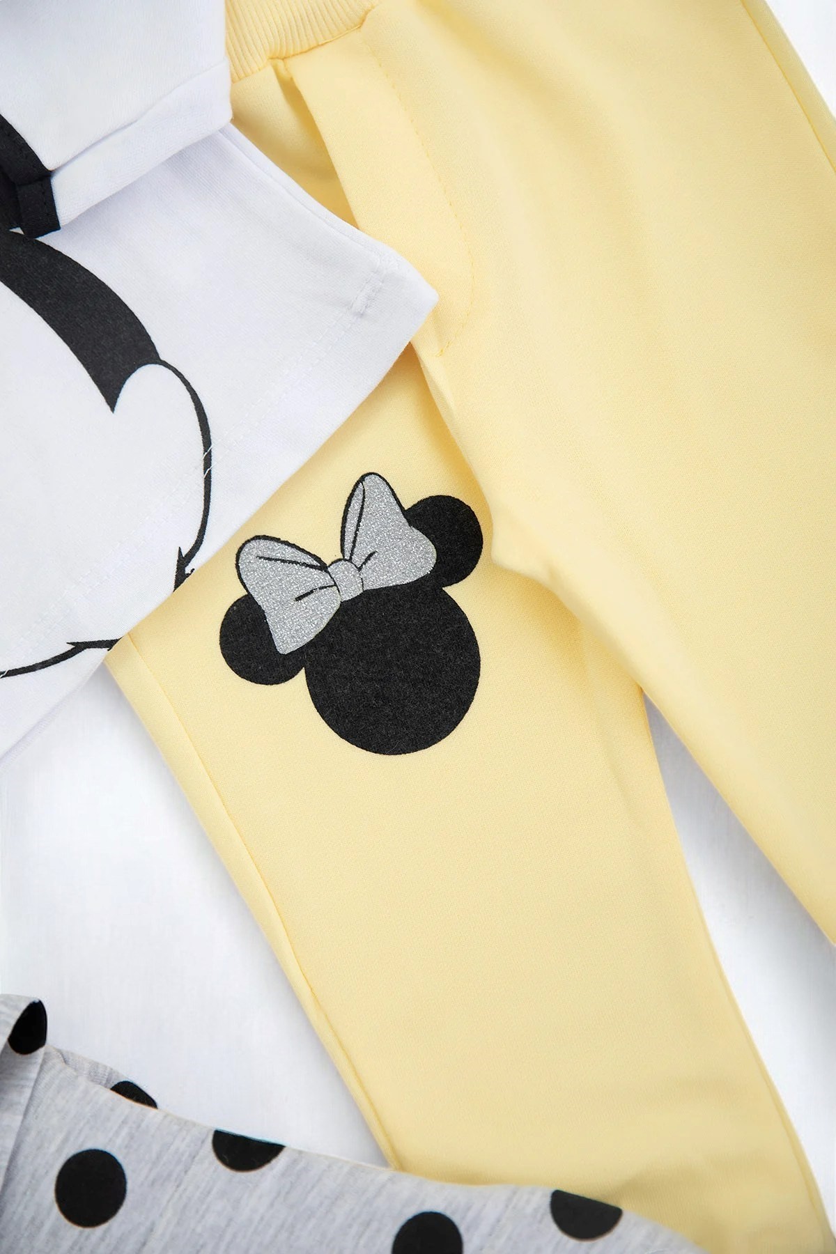Kız Bebek Minnie Mouse Baskılı Şişme Yelekli, 3 Parça Mevsimlik 6-9-12-18 Ay Kız Bebek Takımı R1198