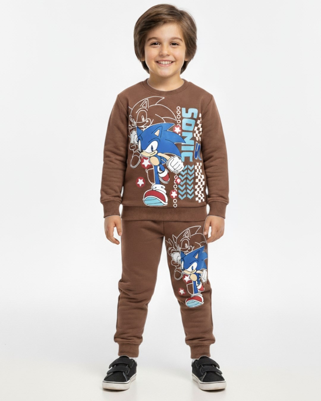 Sonic Baskılı Erkek Çocuk Mevsimlik İnce Eşofman Takımı l İnterlok Kumaş %100 Pamuklu l 2-10 Yaş l R2251 - BEJ