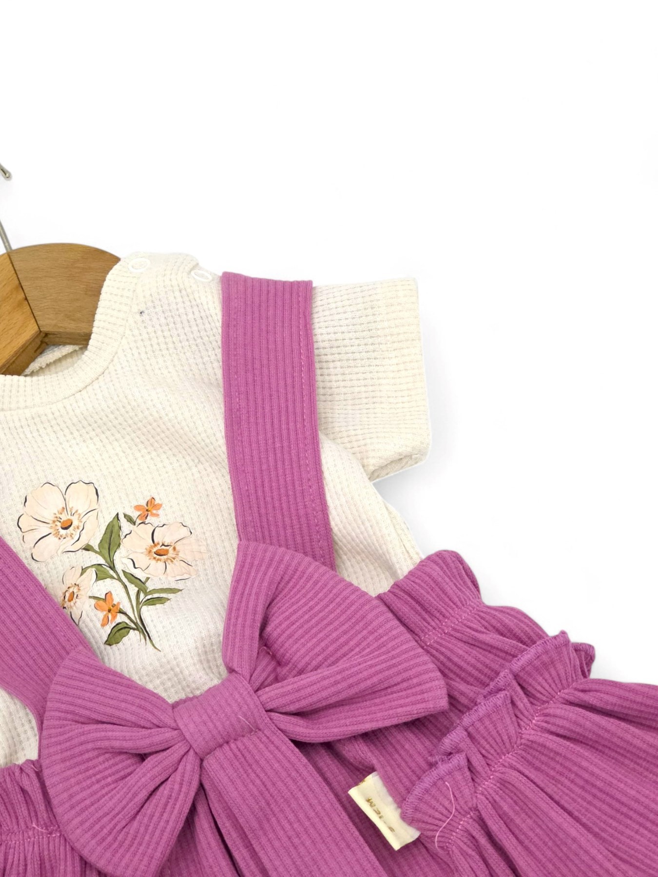 KIZ BEBEK FİTİLLİ YAZLIK FİYONK DETAYLI SALOPET ELBİSE VE İÇ T-SHIRT SETİ 9-24 AY R897