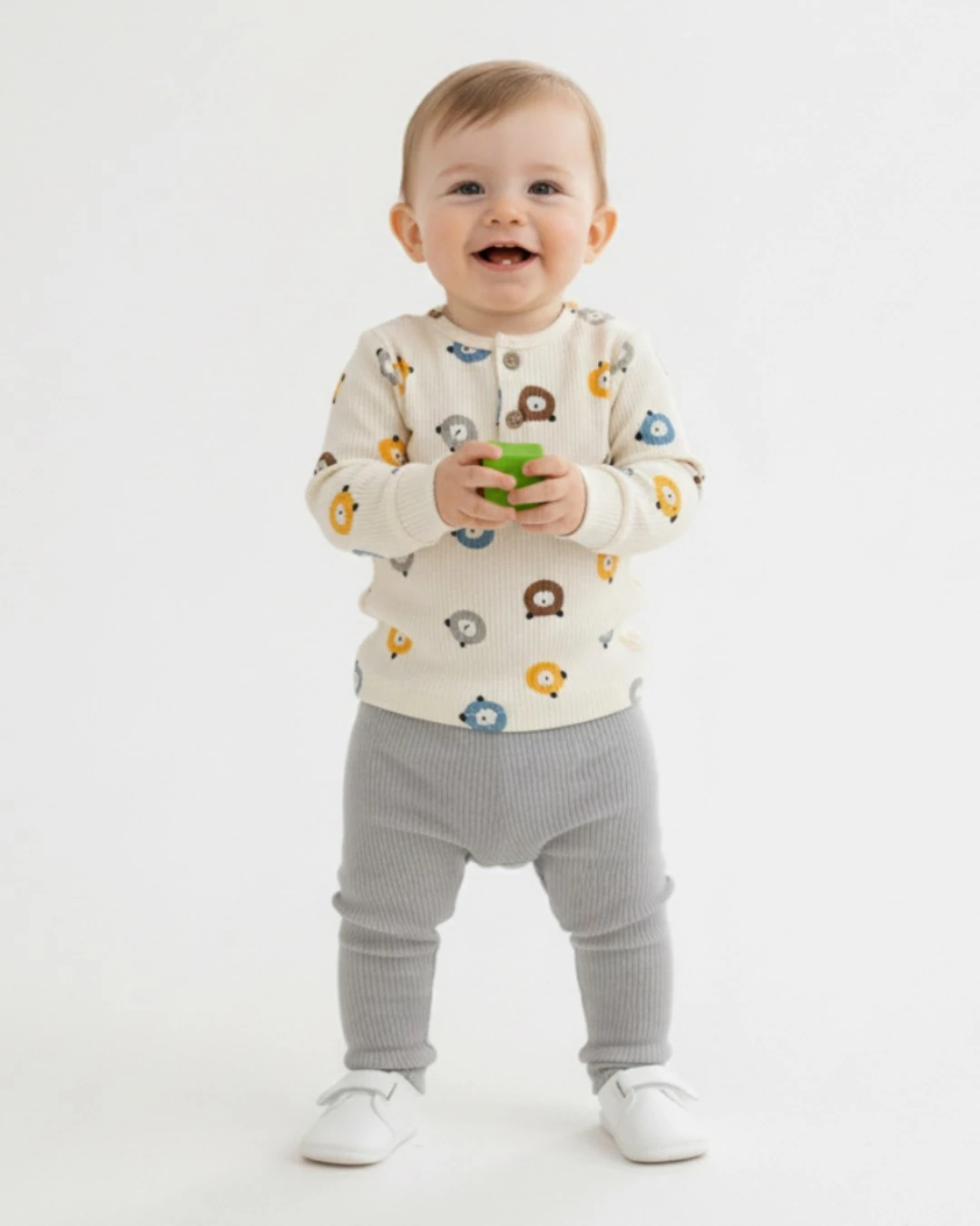 Erkek Bebek Fitilli Mevsimlik Sevimli Ayıcık Baskılı 6-9-12-18-24 Ay Ribanalı Alt Üst Şık Takım R2382 - GRİ