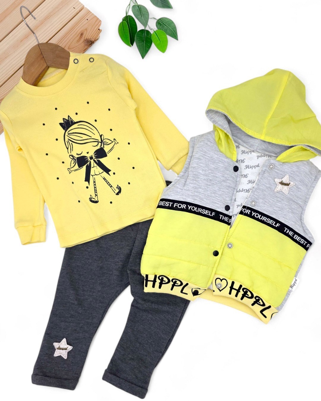 Kız Bebek Şişme Yelekli, 3 Parçalı, Mevsimlik 6-9-12-18 Ay Şık Takım R1098