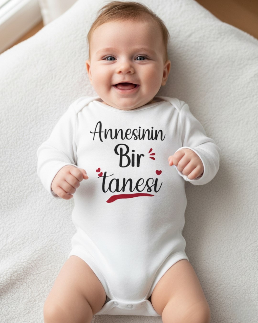 ".... Bir Tanesi" Baskılı Uzun Kollu, %100 Pamuklu Bebek Çıtçıtlı Body / Zıbın / Atlet R2271 - ANNEM