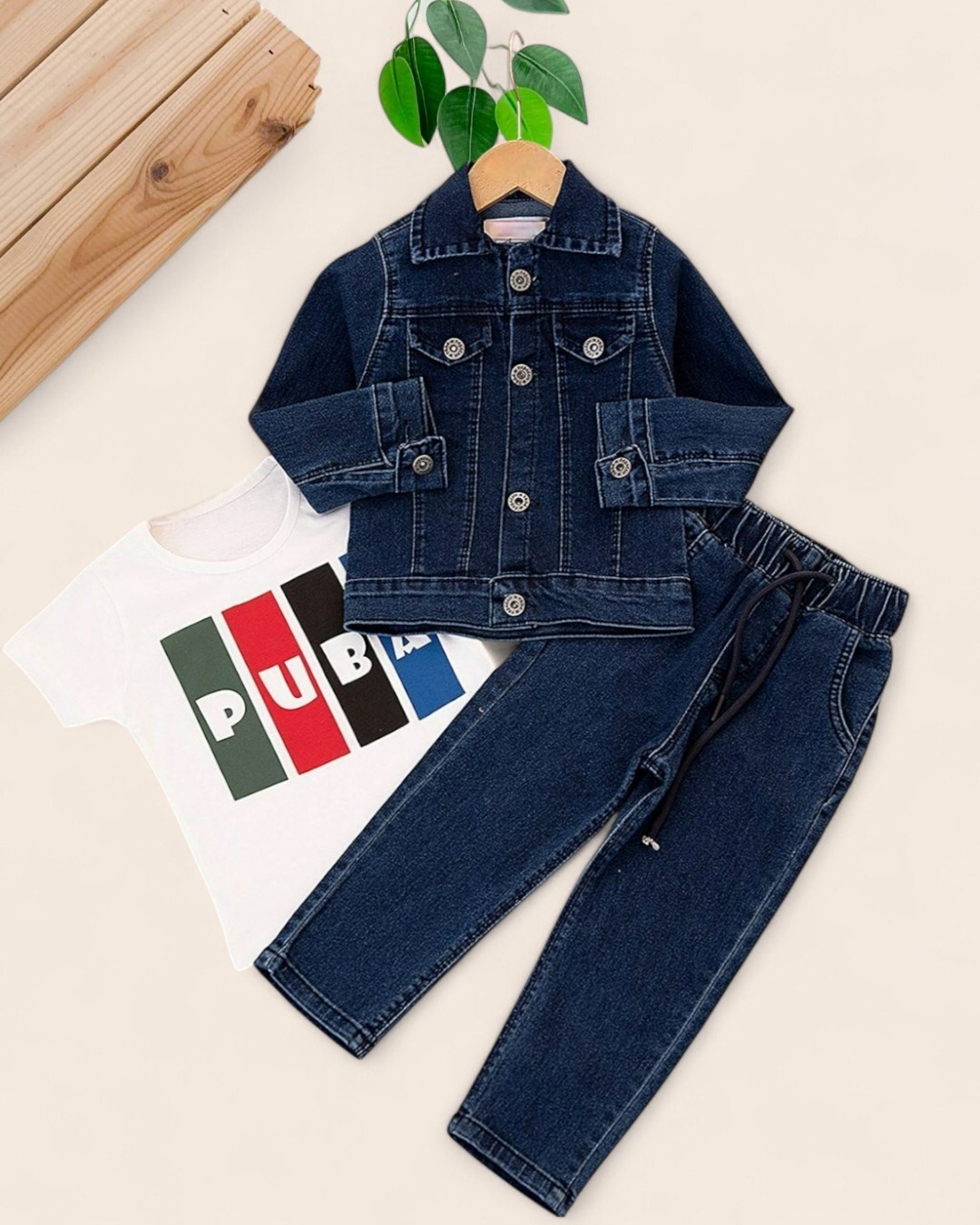 Erkek Çocuk Mevsimlik Esnek Kumaşlı 3’lü Jogger Takım | Tişört, Kot Ceket ve Pantolon 2-9 Yaş R1991 - LACİVERT