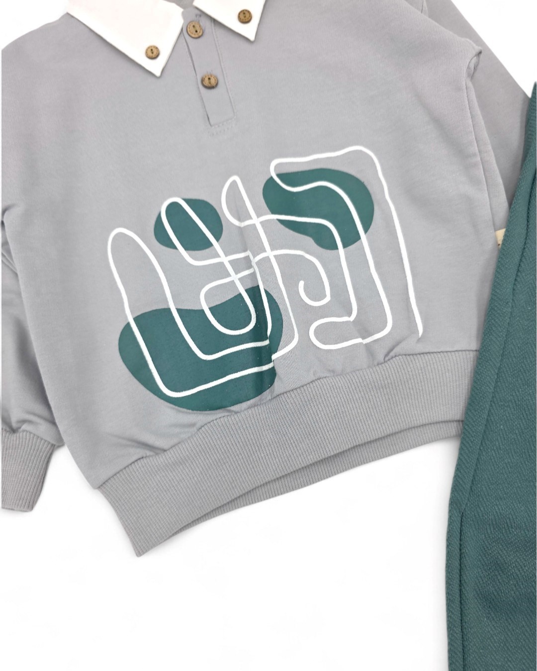 Erkek Çocuk Yakalı Sweatshirt ve Çimalı Pantalonlu Şık 2-3-4-5-6 Yaş Çocuk Takımı R2085