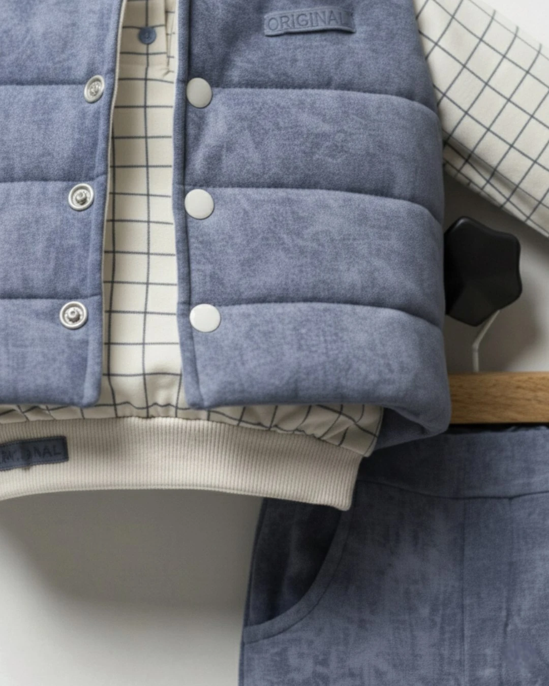 Erkek Bebek 3'lü Kapüşonlu Yelekli Şık Bebek Kombini, 1-2-3-4 Yaş 3'lü Bebek Alt Üst Takımı R2351