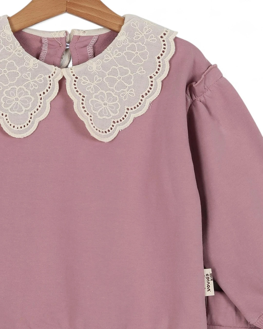 Kız Çocuk Basic Mevsimlik Brode Dantel Yakalı, %100 Pamuklu Kolu Fırfırlı, Şık Eşofman Takımı  R556