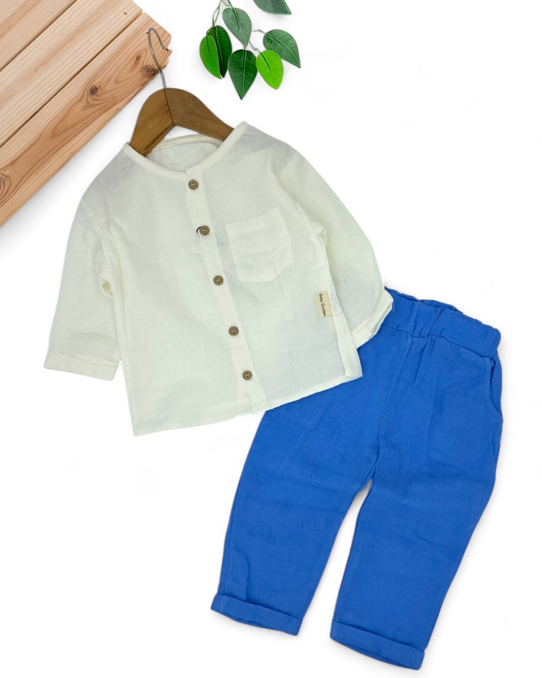 Erkek Bebek Müslin Gömlekli, Pantalonlu Şık 2-3-4-5-6 Yaş %100 Organik Pamuk Çocuk Takımı R2051 - SAKS