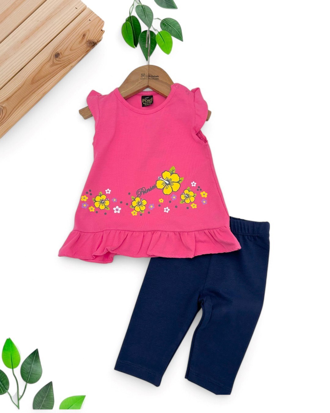 KIZ BEBEK YAZLIK ÇİÇEK BASKILI TAYTLI  6-9-12-18-24 AY KIZ BEBEK TAKIMI R1763 - FUŞYA