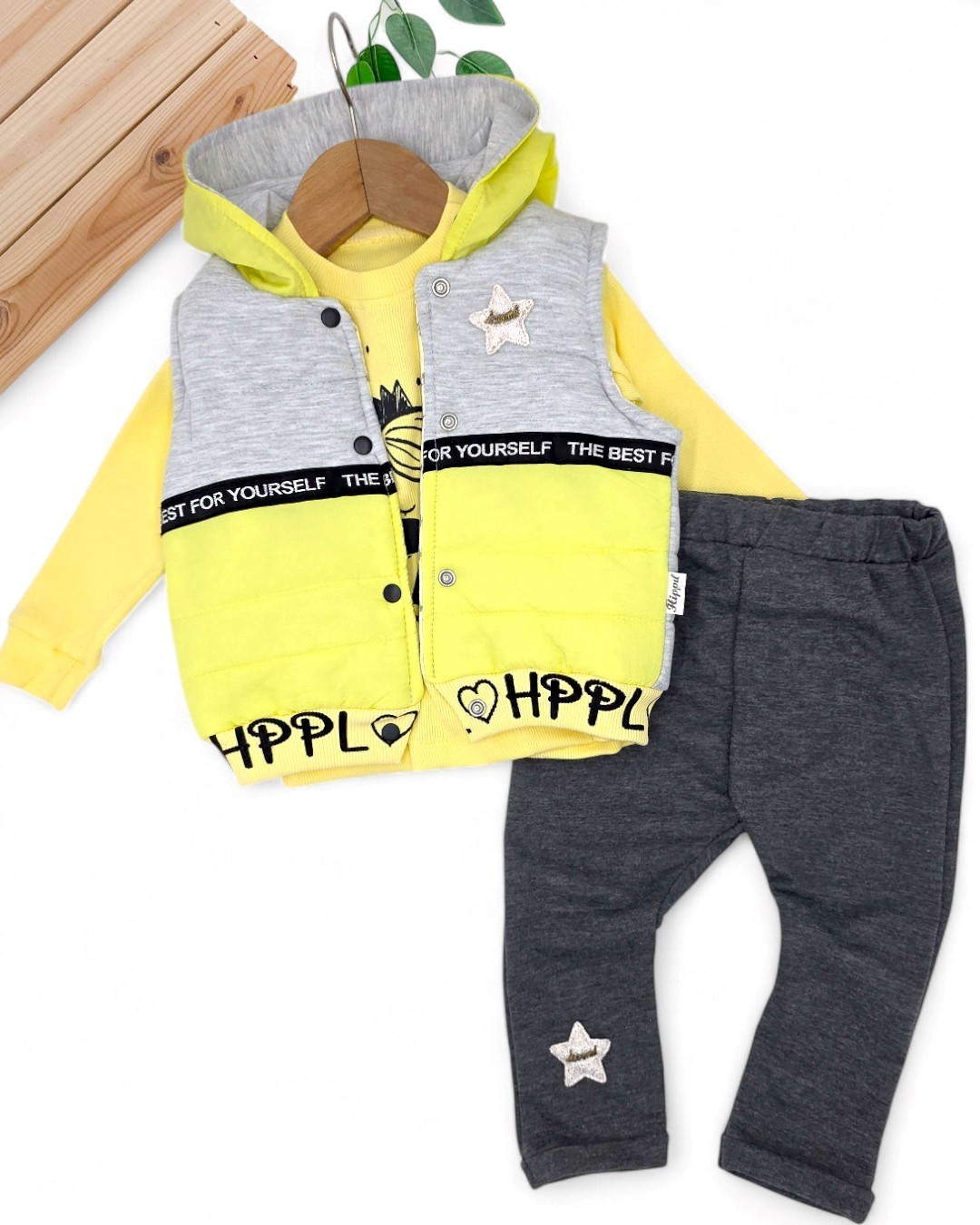 Kız Bebek Şişme Yelekli, 3 Parçalı, Mevsimlik 6-9-12-18 Ay Şık Takım R1098