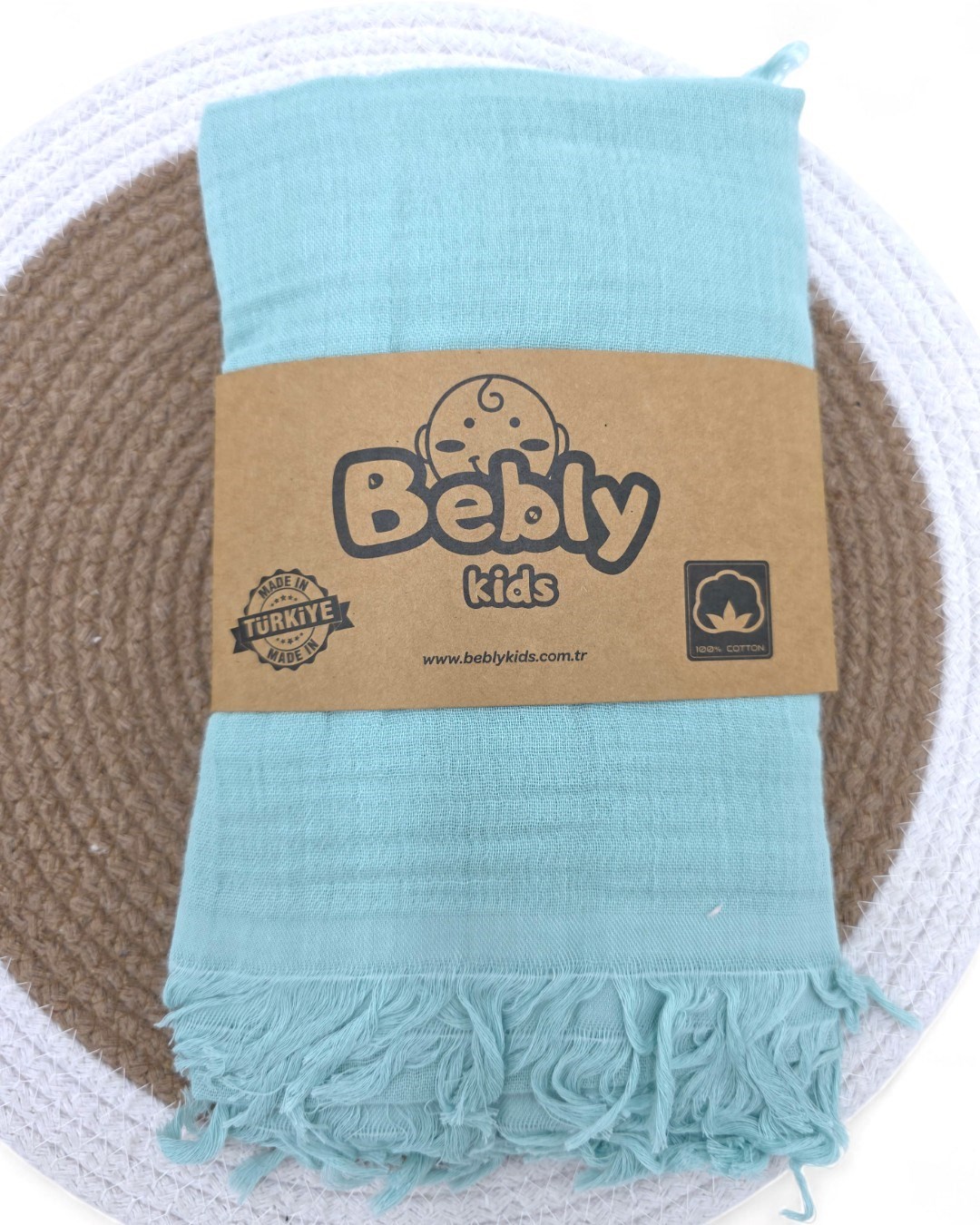 Tek Katlı 110x90 Cm Saçaklı Düz Renk Lüx Müslin Battaniye BB5 - SU YEŞİLİ