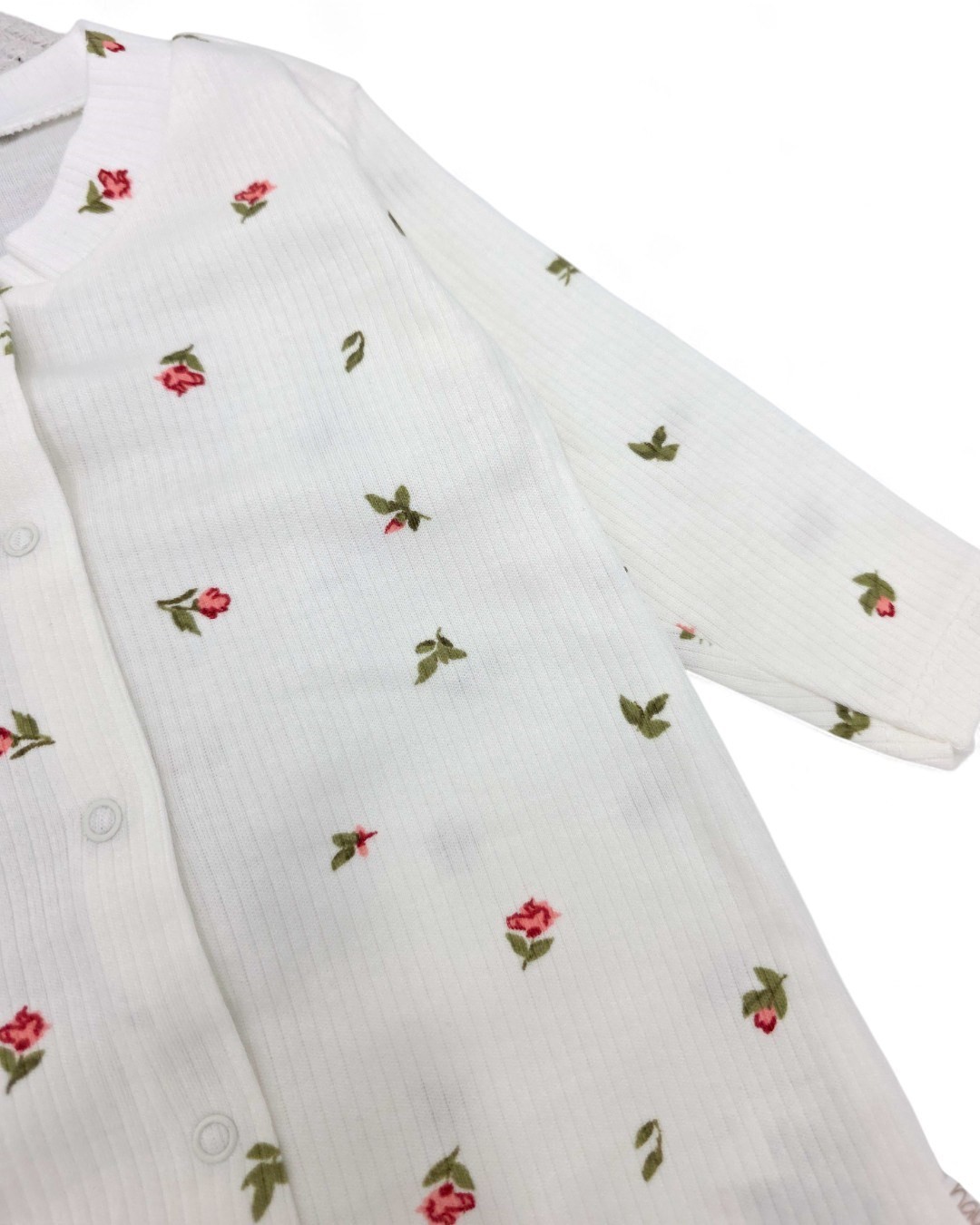 Kız Bebek Lale Baskılı Fitilli Patikli Mevsimlik 0-1-3-6 Ay Çıtçıtlı Tulum R2155