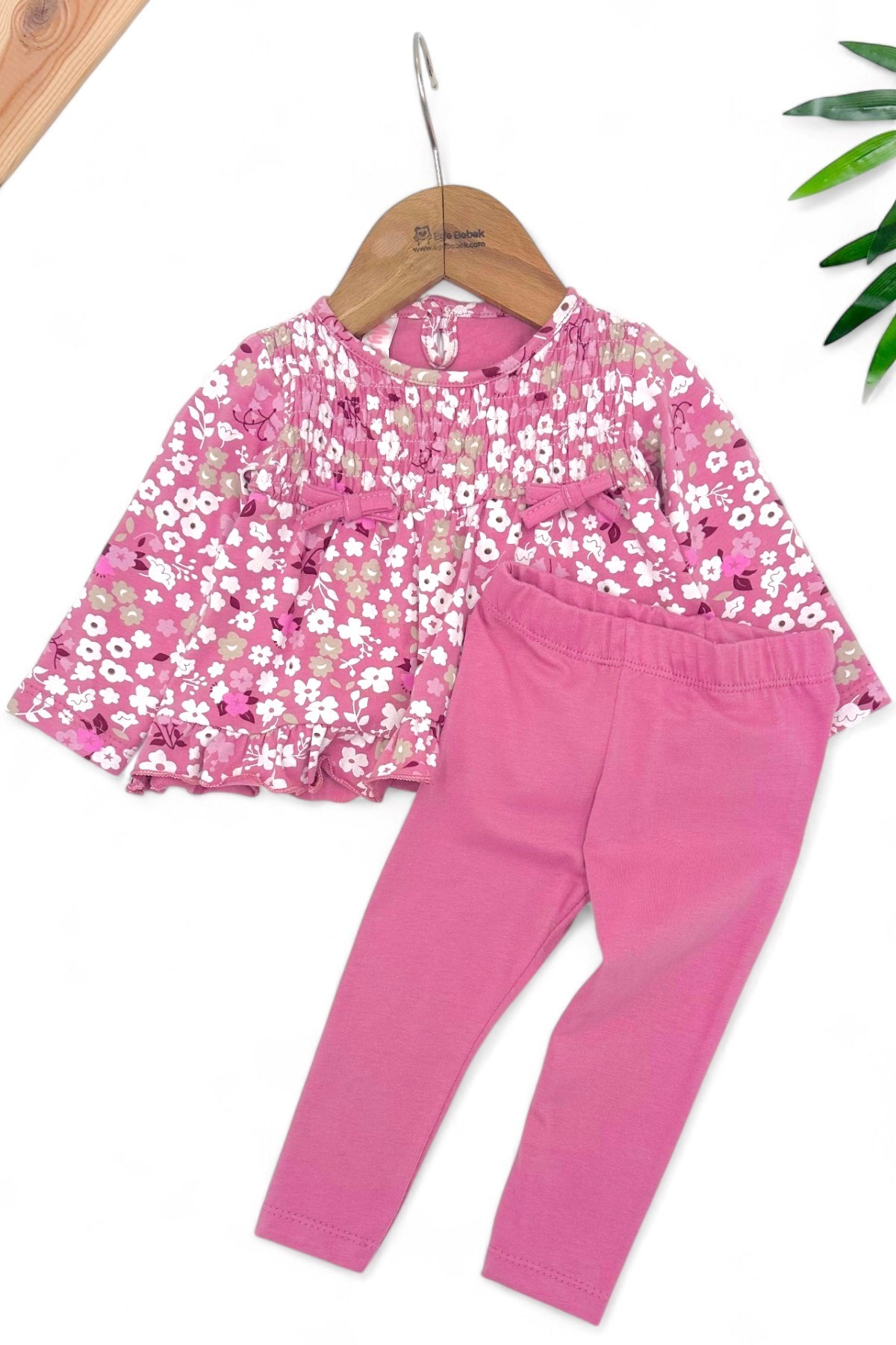 KIZ BEBEK ÇİÇEK BASKILI GİPELİ MEVSİMLİK ALT ÜST TAKIM 3-6-9-12-18 AY KIZ BEBEK TAKIMI R1494 - MÜRDÜM