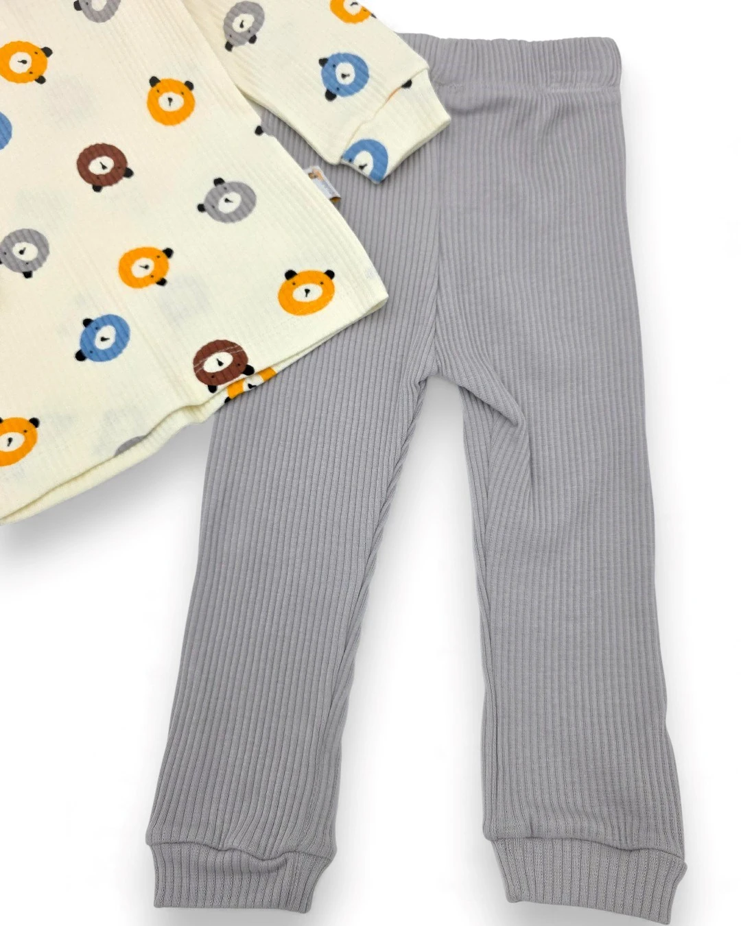 Erkek Bebek Fitilli Mevsimlik Sevimli Ayıcık Baskılı 6-9-12-18-24 Ay Ribanalı Alt Üst Şık Takım R2382