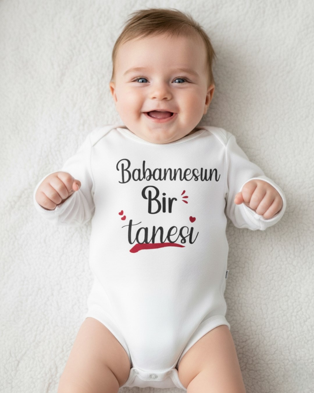 ".... Bir Tanesi" Baskılı Uzun Kollu, %100 Pamuklu Bebek Çıtçıtlı Body / Zıbın / Atlet R2271 - BABAANNEM