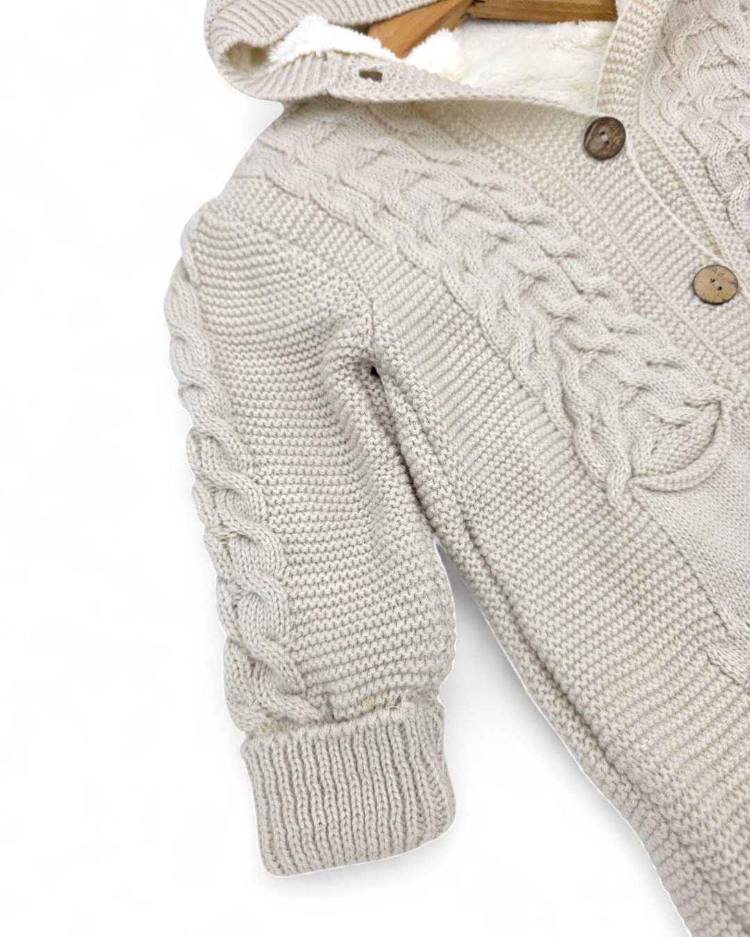 Kışlık Triko Bebek Tulumu, İçi Welsoftlu Düğmeli, Kapüşonlu 3-6-9-12 Aylık Kalın Peluş Tulum R2200