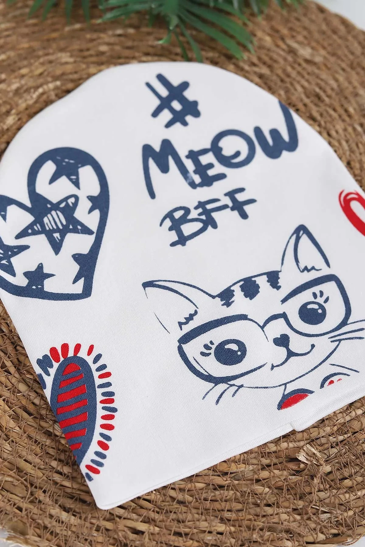 Kedi Baskılı Penye Kumaş Çocuk Beresi 1-3 Yaş BR35