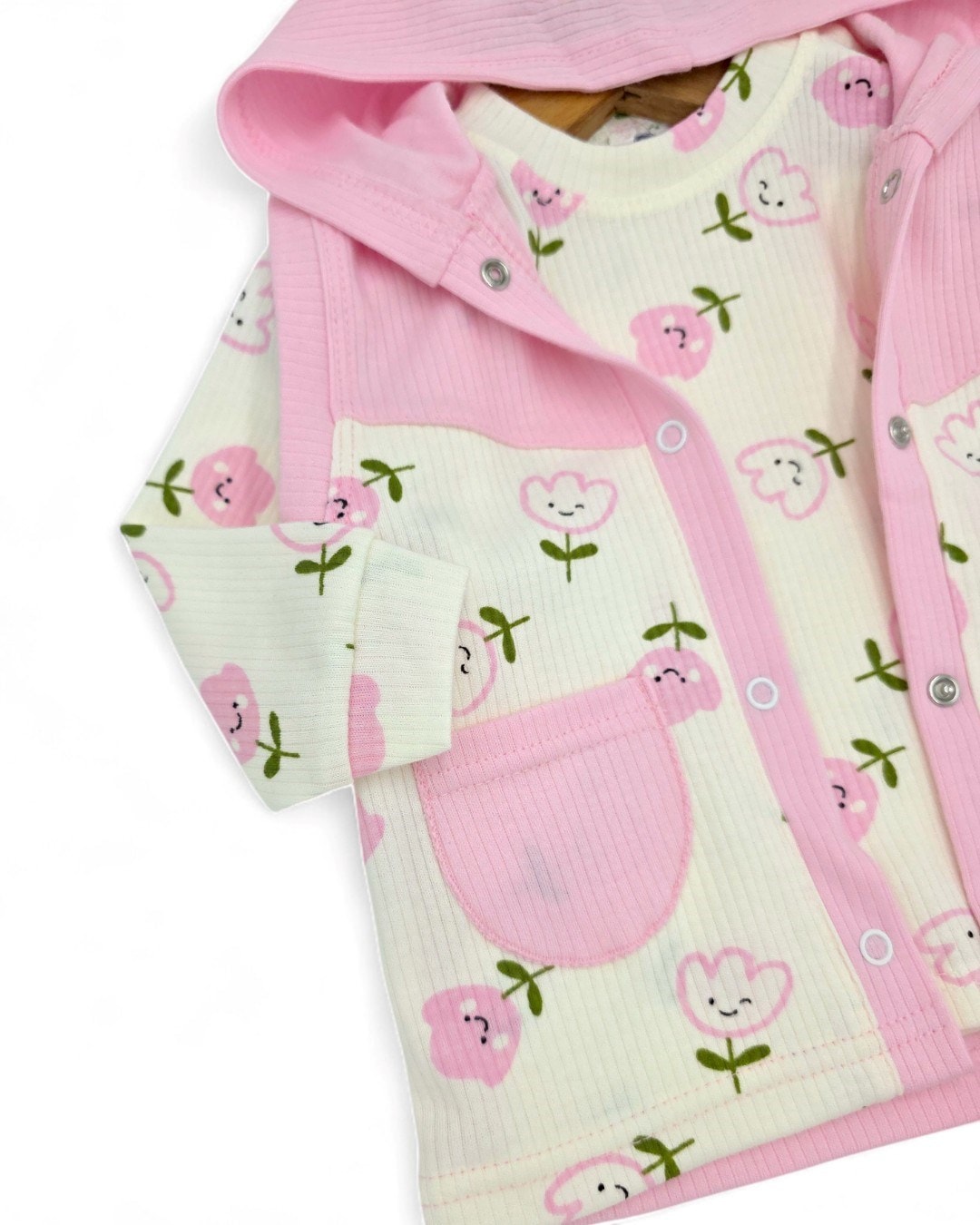 Kız Bebek Fitilli LaLe Baskılı Yelekli 3 Parça Şirin 6-12 Ay Bebek Takımı R2175