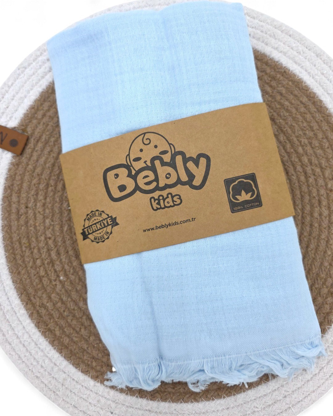 Tek Katlı 110x90 Cm Saçaklı Düz Renk Lüx Müslin Battaniye BB5 - MAVİ