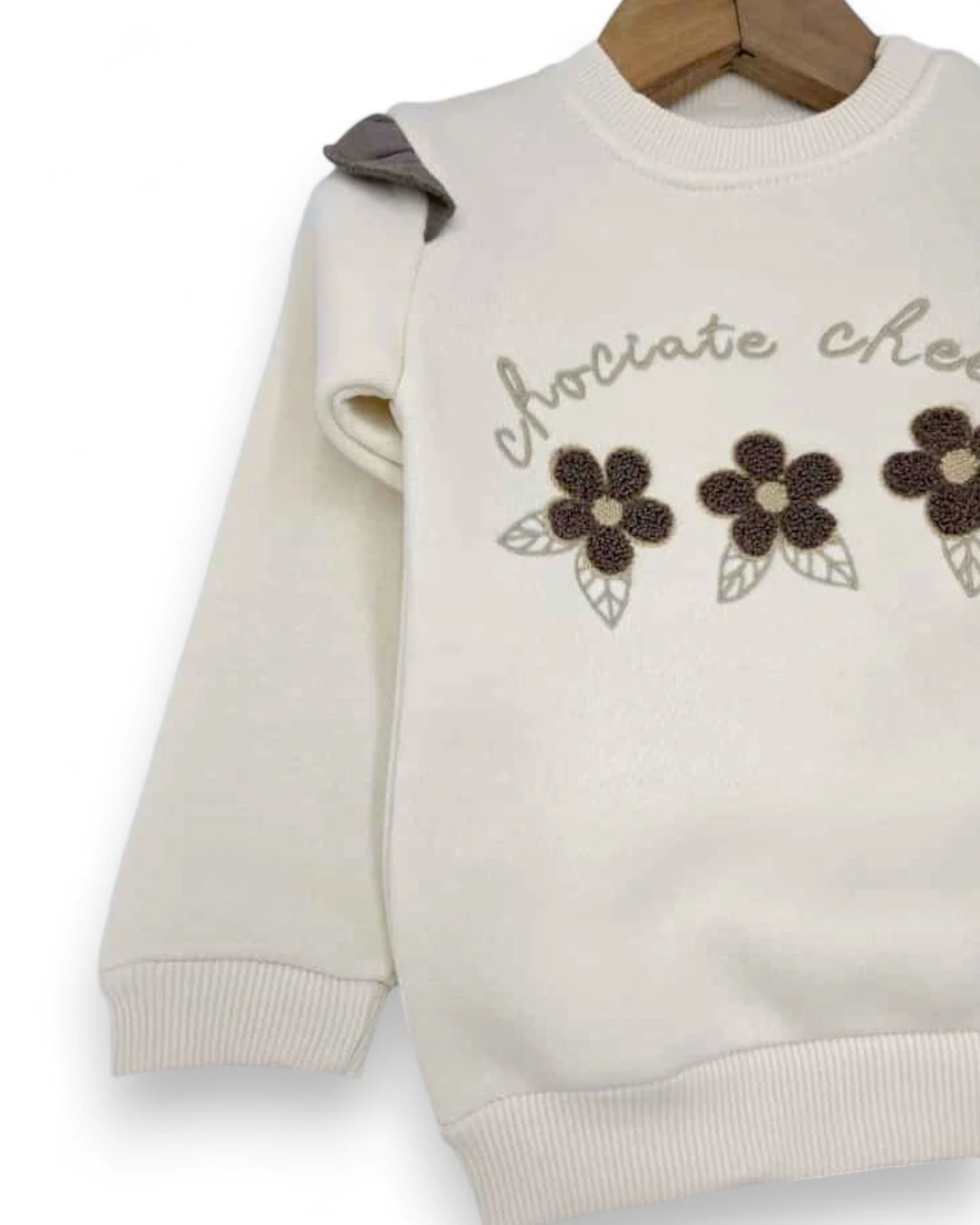 Kız Bebek Papatya Nakışlı, Fırfırlı, 3 İp Şardonlu Kışlık 6-9-12-18-24 Ay Şık Eşofman Takımı R2352