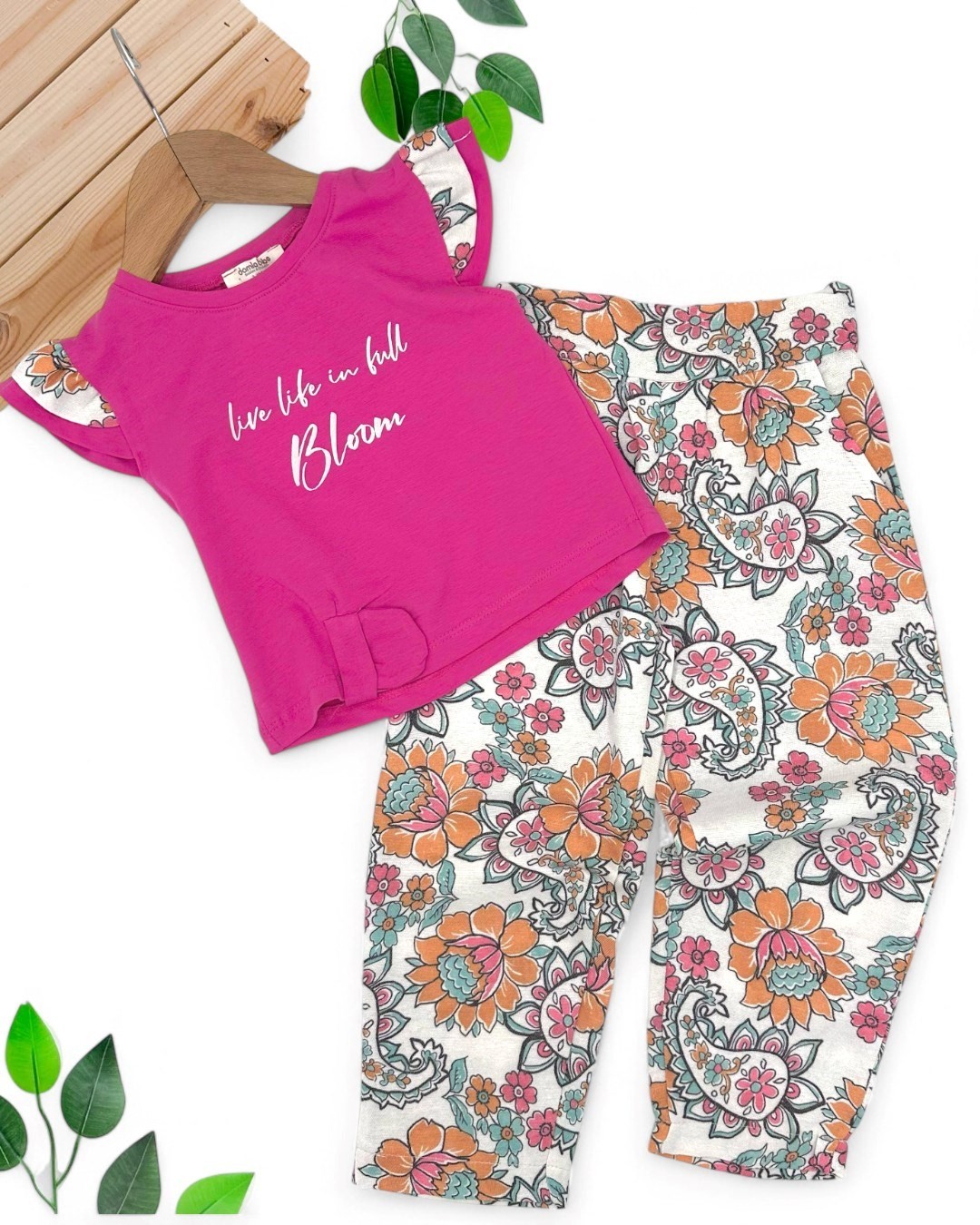 KIZ ÇOCUK ETNİK DESEN KETEN PANTALONLU YAZLIK 2-3-4-5-6 YAŞ ALT ÜST TAKIM R1713 - FUŞYA