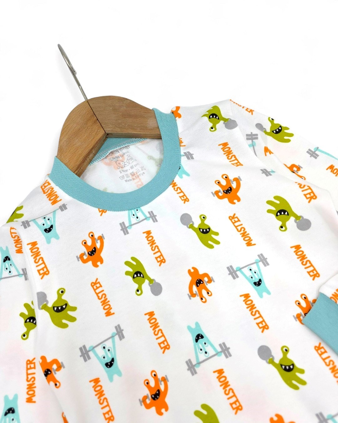 Erkek Bebek Baskılı Mevsimlik %100 Pamuklu Bisiklet Yakalı Gecelik Pijama Takımı 6-24 Ay R2253