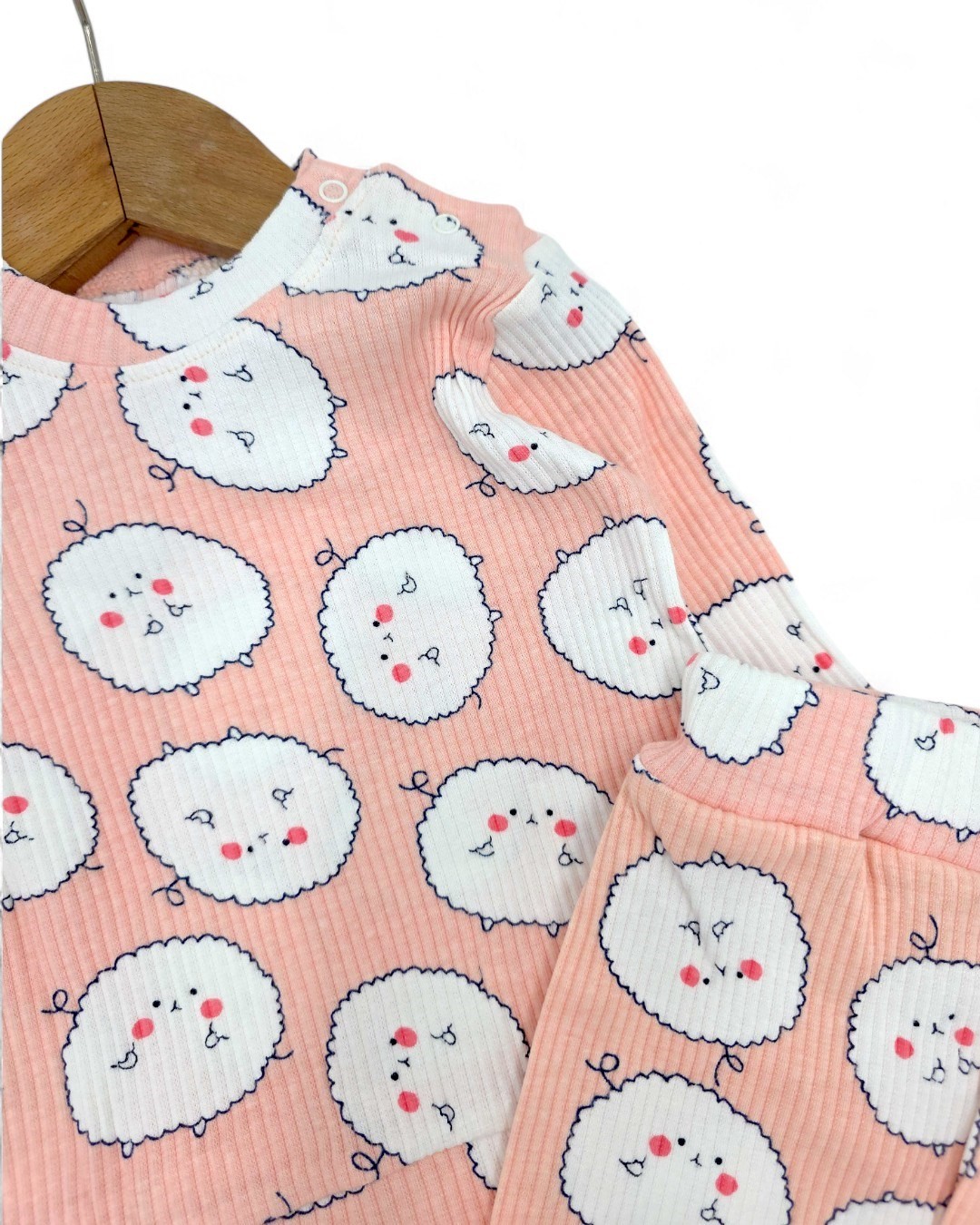 Kız Bebek Ayıcık Baskılı İnce Mevsimlik Gecelik Pijama Takımı, Esnek İnce Kumaş R2037