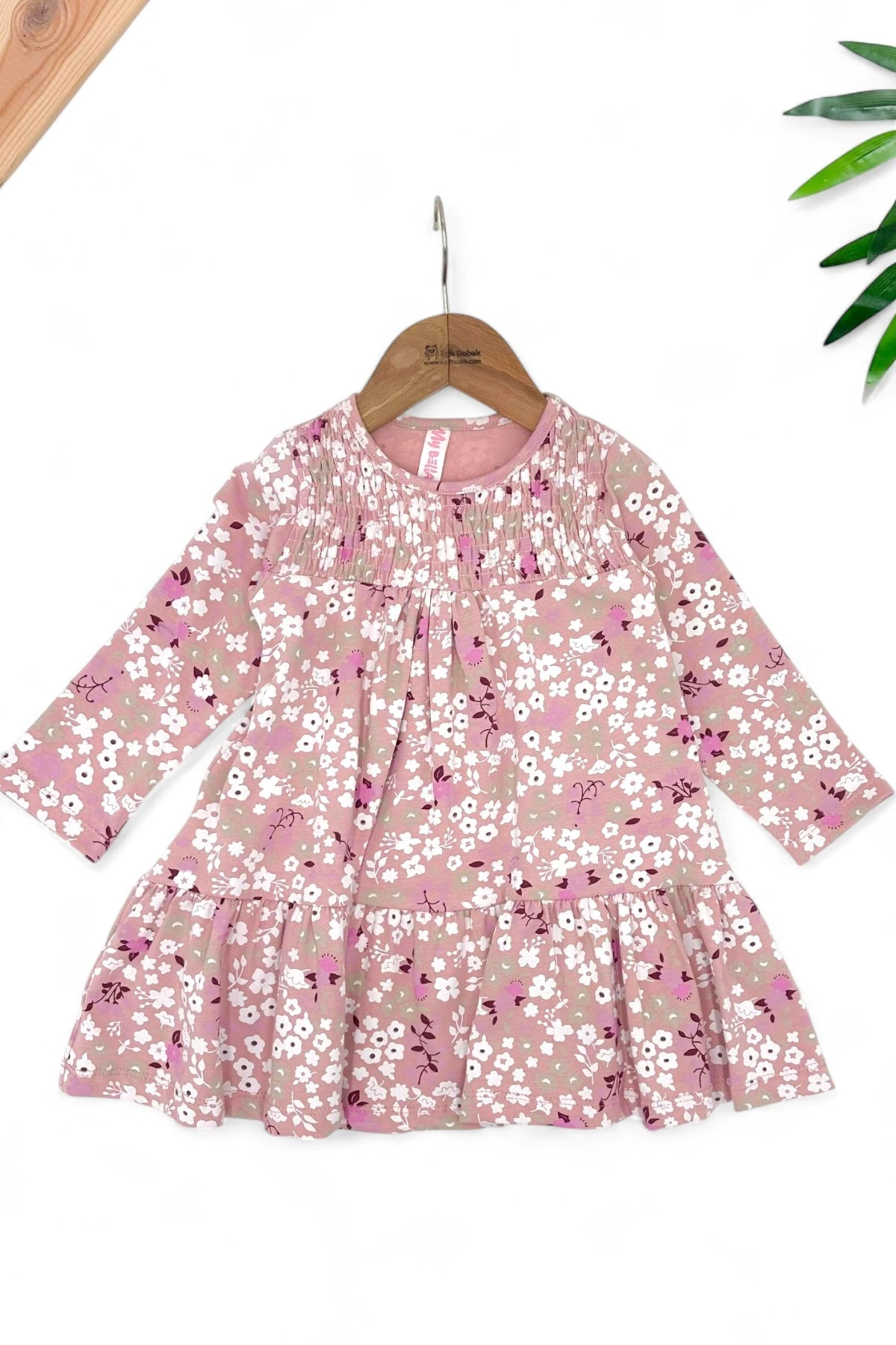 Kız Çocuk 2-3-4-5 Yaş Çiçek Baskılı Mevsimlik Uzun Kollu Elbise R1492