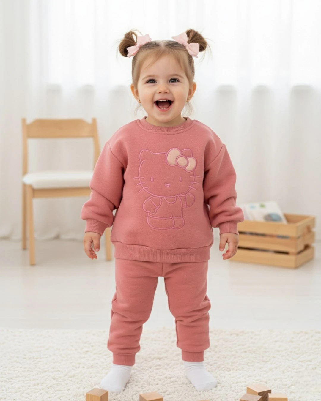 Kız Çocuk Kışlık Kalın 3 İp Şardonlu 2-3-4-5 Yaş Alt Üst Eşofman Takımı l DAR KALIPTIR. R2361 - PEMBE