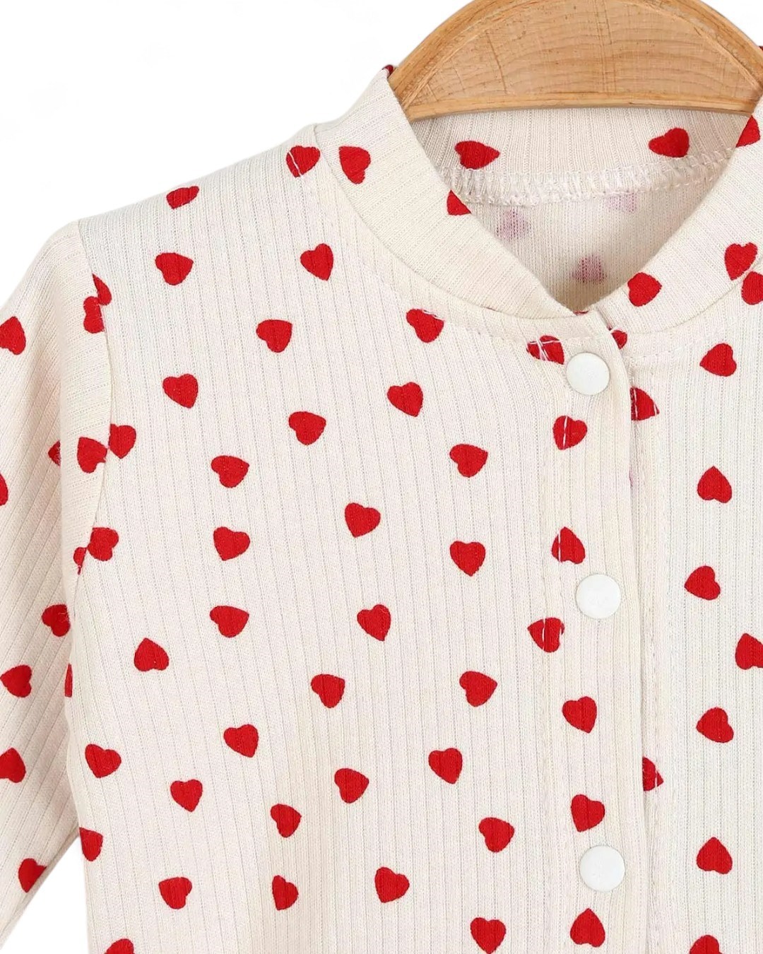 Kız Bebek Kalp Baskılı İnce Fitilli Gecelik Pijama Takımı Çıtçıtlı  Alt Üst Takım  R1474