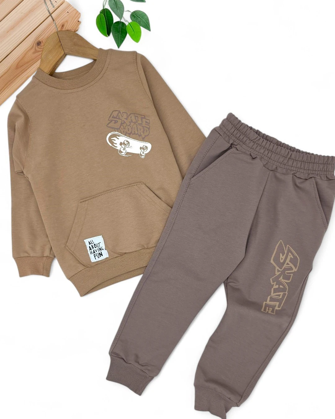 Erkek Çocuk Sırtı Kaykay Baskılı 2-10 Yaş Mevsimlik 2 İplik Eşofman Takımı R2127