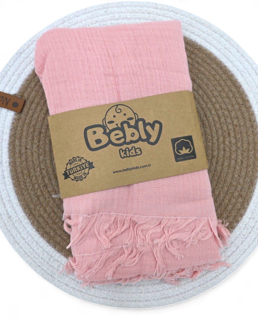 Tek Katlı 110x90 Cm Saçaklı Düz Renk Lüx Müslin Battaniye BB5 - PUDRA
