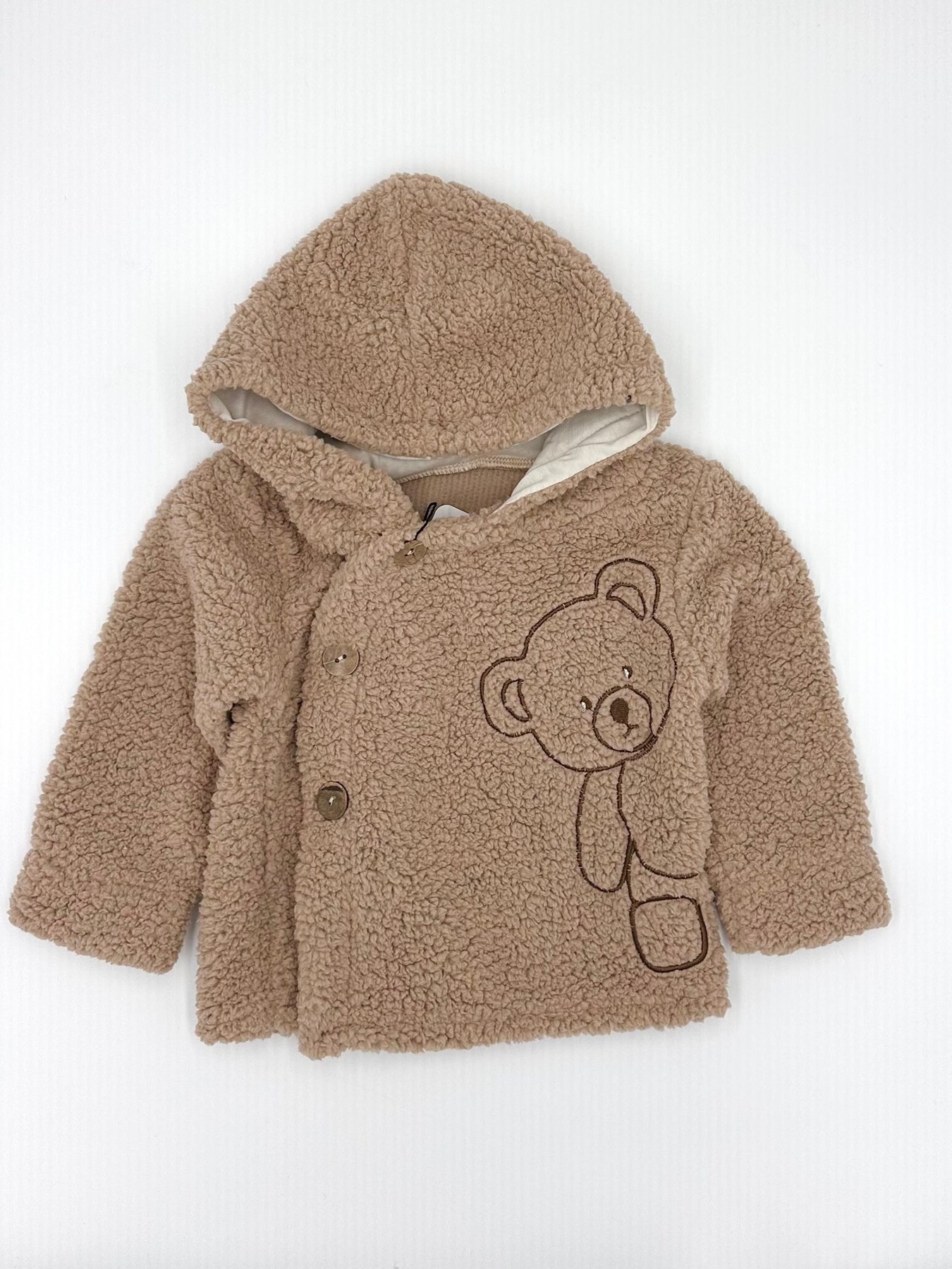 BEBEK PELUŞ WELSOFT AYI NAKIŞLI KAPÜŞONLU KIŞLIK HIRKA-CEKET R1436