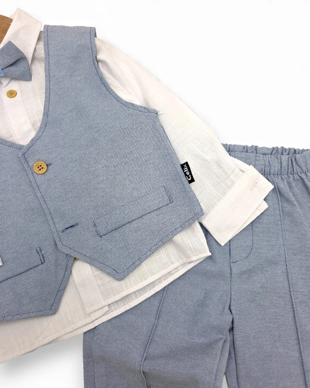 Erkek Bebek Papyonlu Cepken Yelekli Mevimlik 4'lü Şık Kombin, Düğün, Bayram Takımı 6-9-12-18-24 Ay R2385