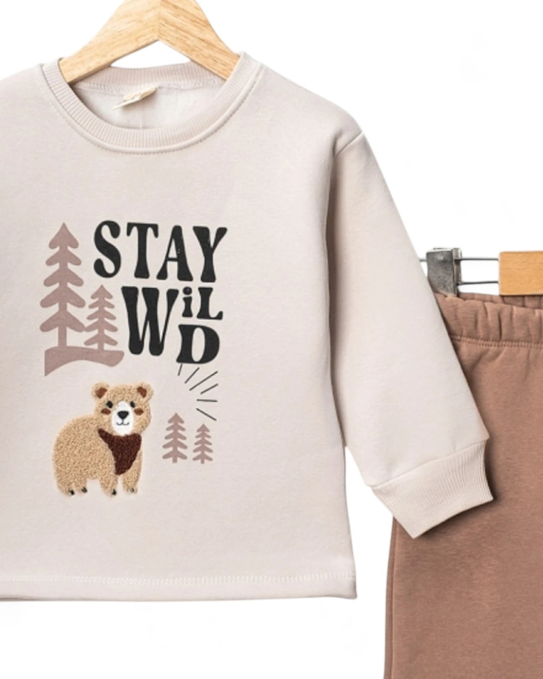 Erkek Çocuk Kışlık 3 İp Şardonlu, Ayıcık Nakışlı, 1-2-3-4 Yaş Alt Üst Bebek Eşofman Takımı R2342