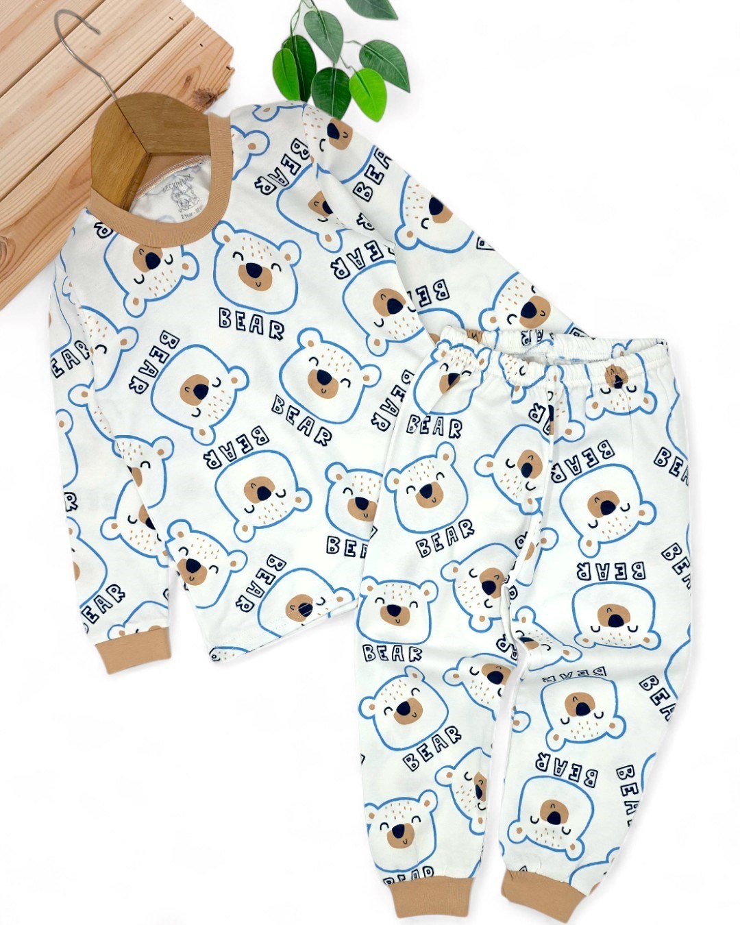 Erkek Bebek Mevsimlik Ayıcık Baskılı 3-24 Ay Gecelik Pijama Takımı ,%100 Pamuk R2180