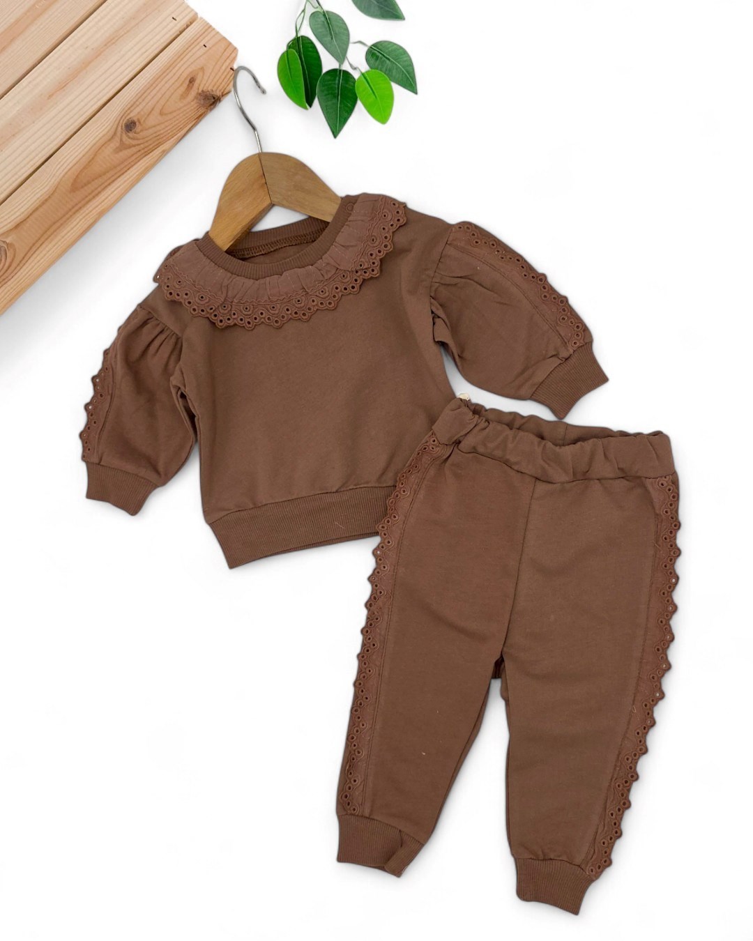 Kız Bebek Komple Fırfırlı Karpuz Kol 6-9-12-18-24 Ay Mevsimlik Takım R2105 - KOYU KAHVERENGİ