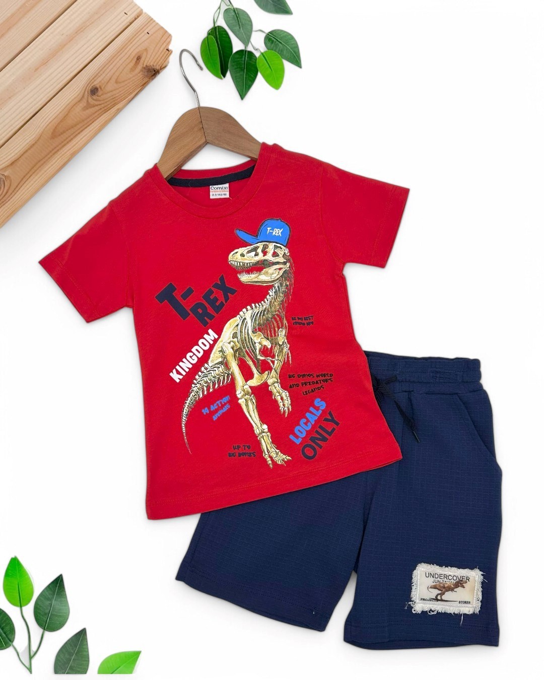 ERKEK ÇOCUK YAZLK T-REX 2-3-4-5-6 YAŞ ŞORTLI ALT ÜST TAKIM R1782 - KIRMIZI