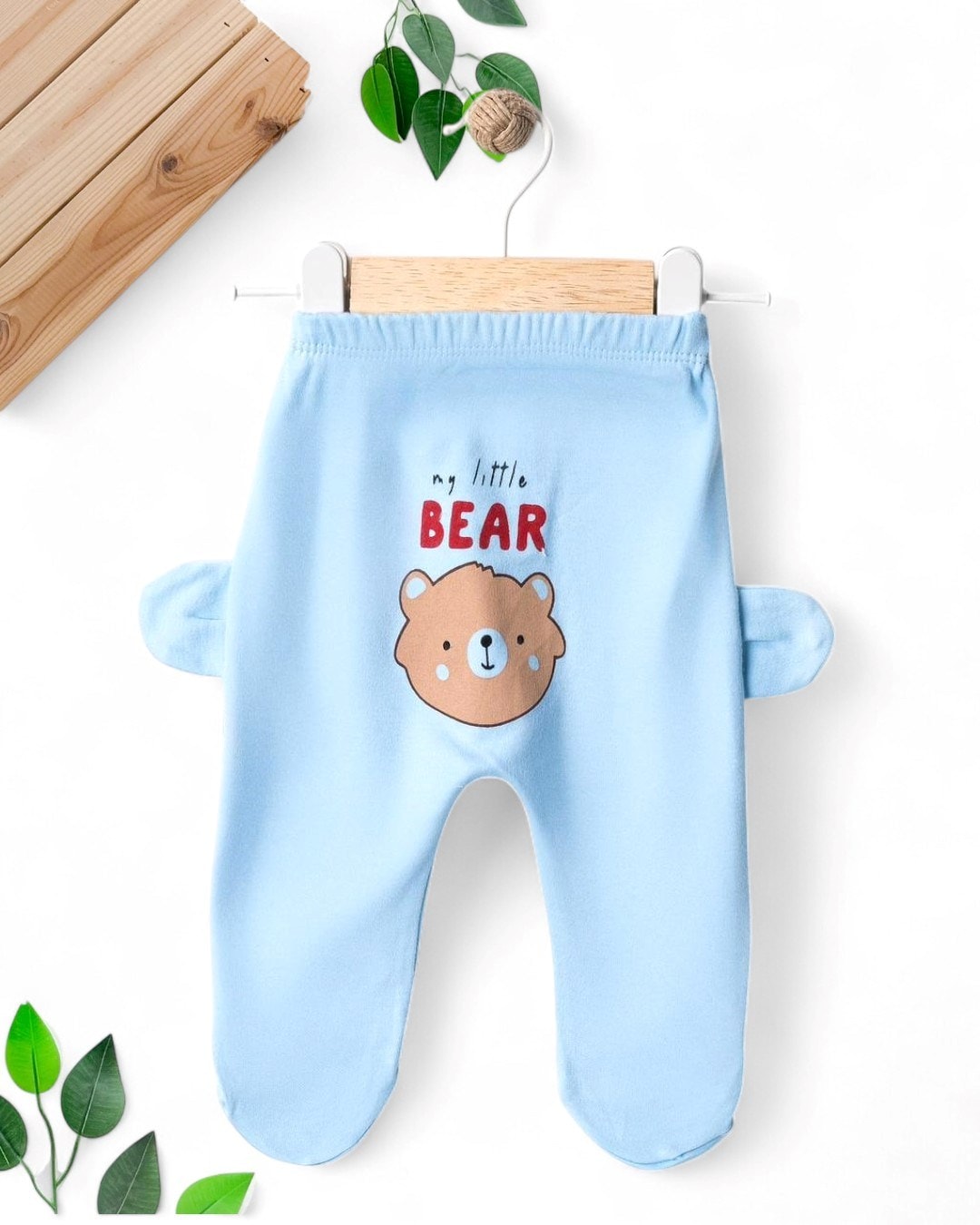 ERKEK BEBEK PATİKLİ YENİ DOĞAN BASKILI MEVSİMLİK İNTERLOK 0-3-6-9-12 AY TEK ALT PİJAMA  TA17 - MAVİ