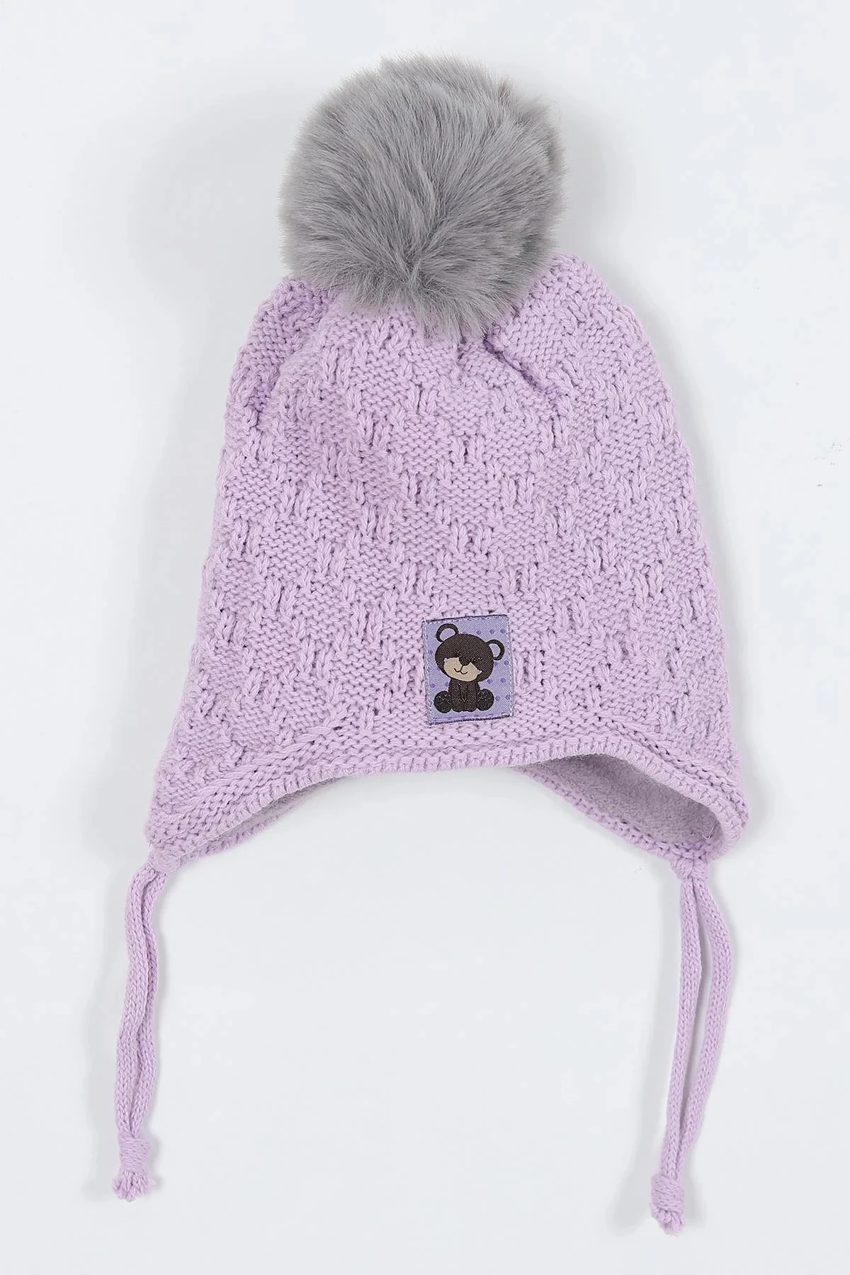 Kız Bebek 0-18 Aylık İçi Polarlı Triko Bere / 0-18 Ay için Uygundur. BR22 - MOR