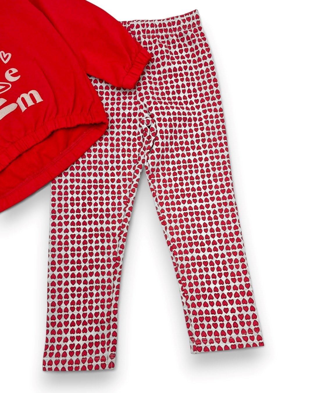 Kız Çocuk Kalp Baskılı Taytlı, Mevsimlik, 2-10 Yaş Sweatshirtlü Alt Üst Taytlı Takım R2318 