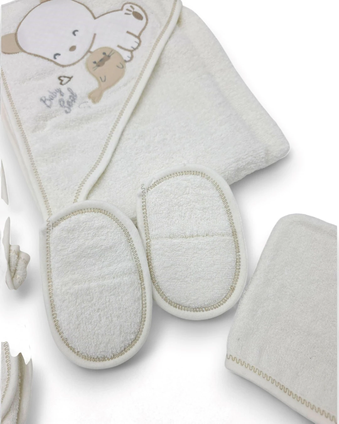 Kız Bebek Kedi Detaylı Lüks Bornoz Takımı Havlu Seti Pamuk Kumaş  BN4