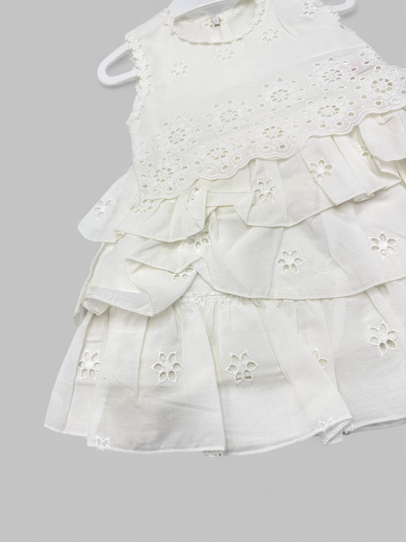 KIZ BEBEK FİSTO DETAYLI ASTARLI YAZLIK BEYAZ ELBİSE R1845
