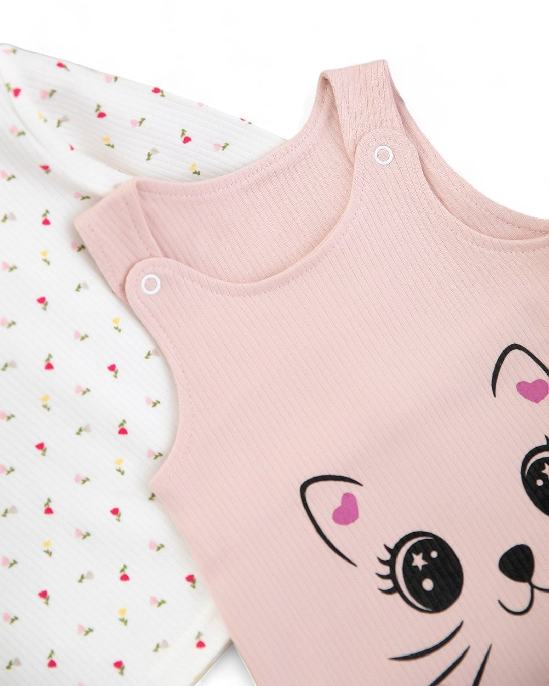 Kız Bebek Fitilli Kedi Baskılı Bahçıvan Salopet Tulum Yenidoğan 3-6-9 Ay Mevsimlik Uzun Kollu Tulum R337