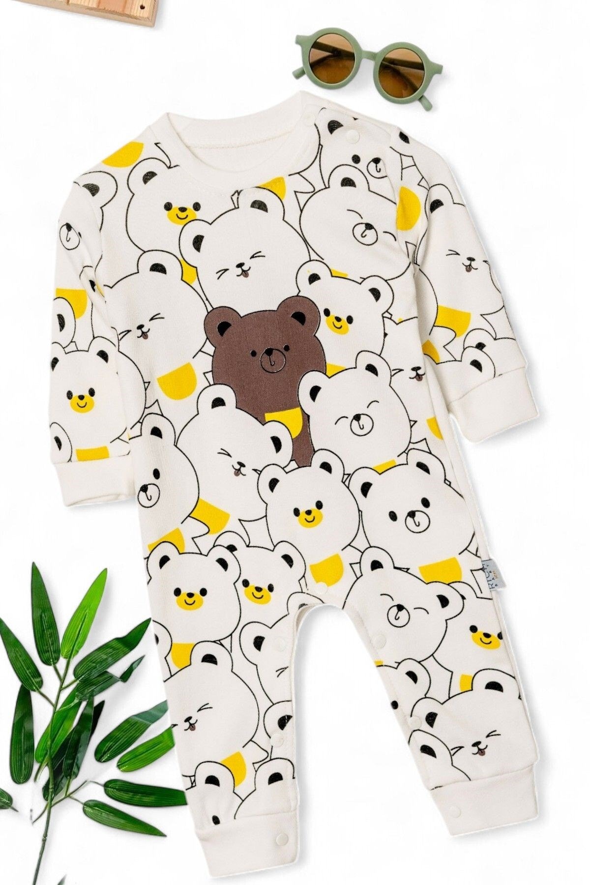 Erkek Bebek Hello Ayılar Baskılı Mevsimlik Yeni Doğan Alttan Çıtçıtlı  0-3-6-9-12 Ay Tulum R1499