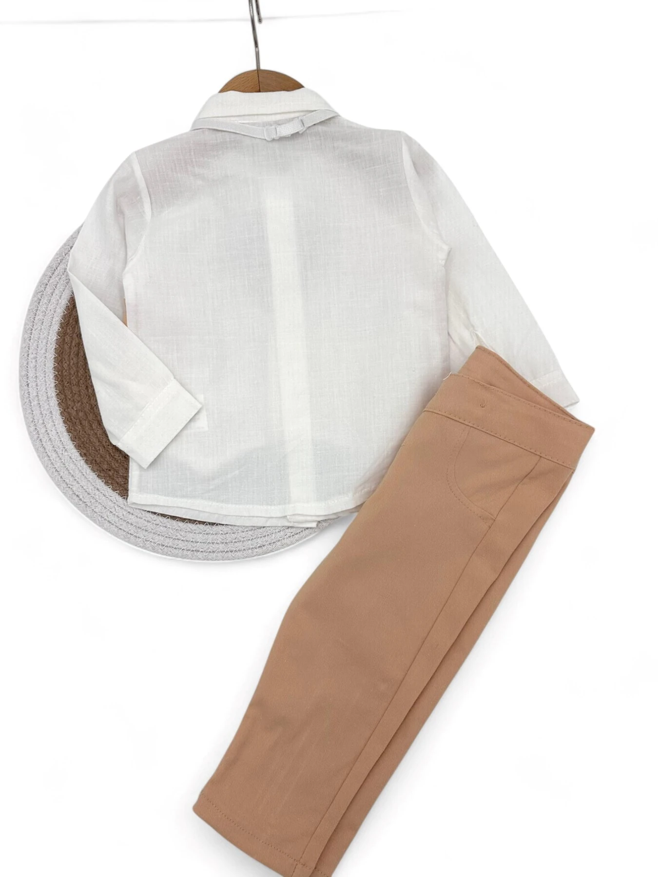 ERKEK BEBEK PAPYONLU KETEN GÖMLEKLİ KENDİNDEN YELEKLİ 2 PARÇA BAYRAMLIK 6-9-12-18-24 AY BEBEK TAKIMI R1432