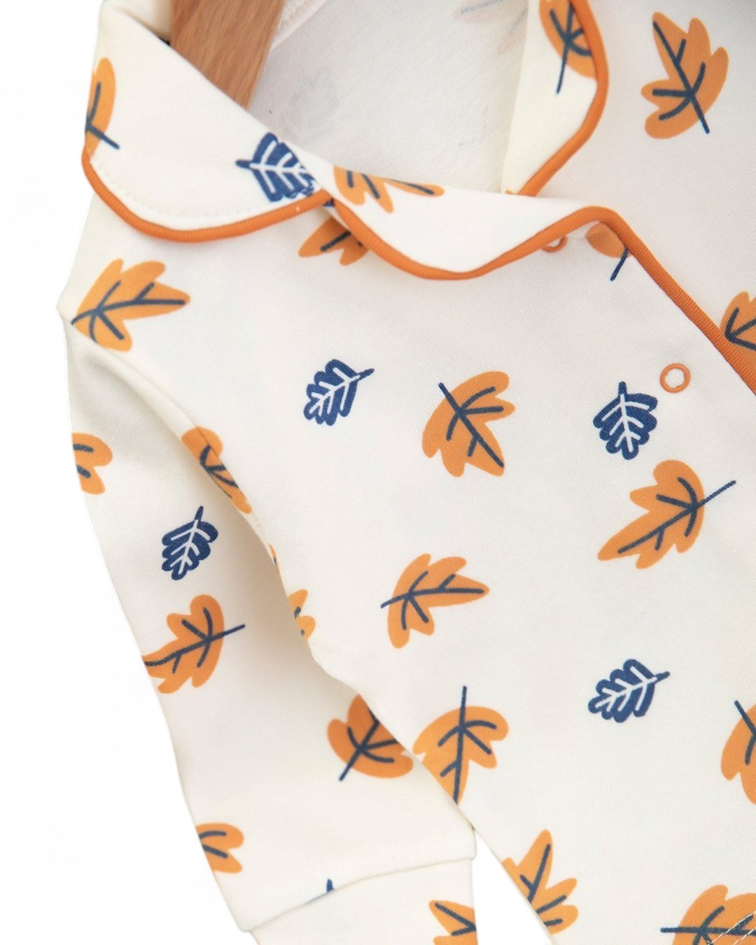 Yaprak Baskılı Kruvaze Yakalı 3-6-9-12 Ay %100 Pamuklu Pijama Takımı l Gecelik Takımı R2039